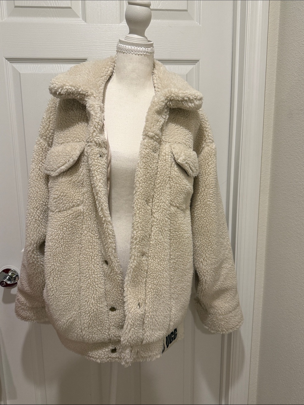 UGG Cream Teddy Sherpa Jacket with Flap Pockets